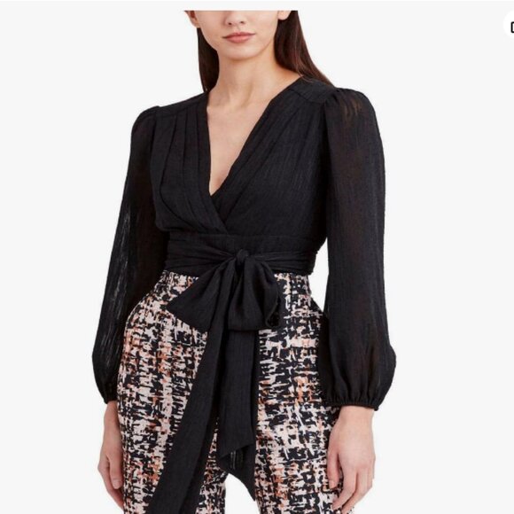 BCBGMAXAZRIA Women's Cropped Wrap Top with Bow XL - Picture 11 of 11